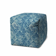 17" Blue Cube Geometric Indoor Outdoor Pouf Cover