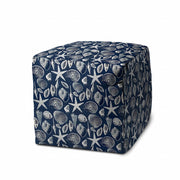 17" Blue Cube Indoor Outdoor Pouf Cover