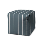 17" Blue Cube Striped Indoor Outdoor Pouf Cover