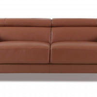 89" Camel Brown and Chrome Genuine Leather Standard Sofa