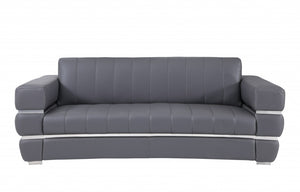 89" Dark Gray Chrome Accents Genuine Leather Standard Sofa