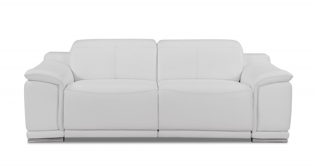 86" White Genuine Leather Reclining Sofa