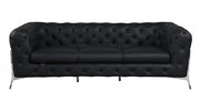93" Black Genuine Tufted Leather and Chrome Standard Sofa