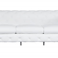 93" White and Gold Genuine Tufted Leather Standard Sofa