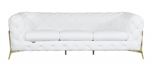 93" White and Gold Genuine Tufted Leather Standard Sofa
