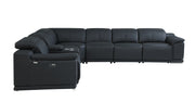 Black Italian Leather Power Recline L Shape Seven Piece Corner Sectional With Console