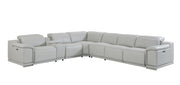 Light Gray Italian Leather Power Recline L Shape Seven Piece Corner Sectional With Console