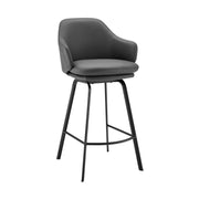 26" Grey Faux Leather and Black Metal Swivel Counter Stool