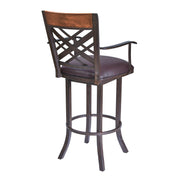 45" Brown Faux Leather And Iron Bar Height Chair