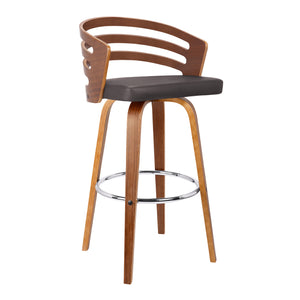 26" Brown Modern Faux Leather Swivel Bar Stool