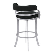 38" Black And Silver Faux Leather And Iron Swivel Low Back Bar Height Chair With Footrest