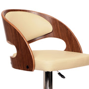 43" Cream And Brown Faux Leather And Solid Wood Swivel Low Back Adjustable Height Bar Chair With Footrest