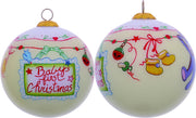 Baby's First Christmas with Motifs Hand Painted Mouth Blown Glass Ornament