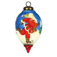 Ice Skating Santa Hand Painted Mouth Blown Glass Ornament