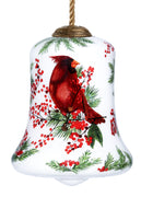 Cardinal Perched on Winter Berries Hand Painted Mouth Blown Glass Ornament
