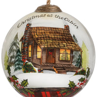 Vintage Christmas at the Cabin Hand Painted Mouth Blown Glass Ornament