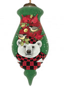 Christmas Plaid Polar Bear Hand Painted Mouth Blown Glass Ornament