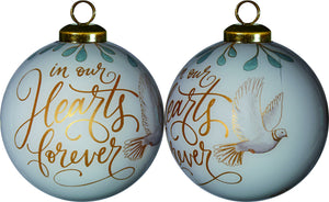 White and Gold In Our Hearts Forever Hand Painted Mouth Blown Glass Ornament