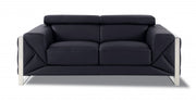 75" Black Italian Leather and Chrome Solid Color Love Seat