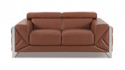 75" Camel Brown Italian Leather and Chrome Love Seat