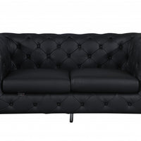 69" Black Tufted Italian Leather and Chrome Love Seat
