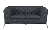 69" Dark Gray All Over Tufted Italian Leather and Chrome Love Seat