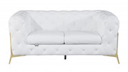 69" White All Over Tufted Italian and Gold Leather Love Seat