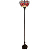 69" Brown Traditional Shaped Floor Lamp With Red Yellow And Brown Dragonfly Stained Glass Dome Shade