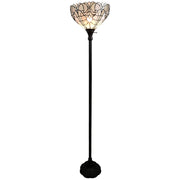 62" Brown Traditional Shaped Floor Lamp With White Stained Glass Bowl Shade