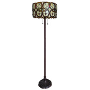 63" Brown Two Light Traditional Shaped Floor Lamp With Brown And White Stained Glass Drum Shade