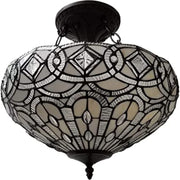 Black and Gray Tiffany Style Two Light Glass Dimmable Semi Flush Ceiling Light