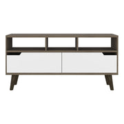 54" Brown And White Particle Board Open Shelving TV Stand