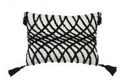 13" X 18" Black And White Geometric Zippered Polyester And Cotton Blend Throw Pillow With Tassels