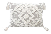 13" X 18" Grey And White Damask Zippered Polyester And Cotton Blend Throw Pillow With Tassels