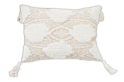 13" X 18" Beige And White Ogee Zippered Polyester And Cotton Blend Throw Pillow With Tassels