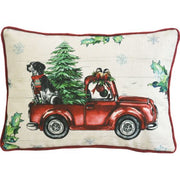 13" X 18" Dog Red Truck and Christmas Tree Throw Pillow
