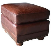 27" Brown Genuine Leather Ottoman