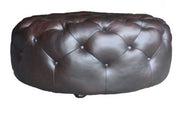 41" Brown Genuine Leather And Dark Brown Tufted Round Ottoman