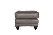 22" Gray Genuine Leather And Brown Ottoman