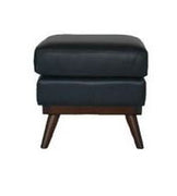 22" Navy Blue Genuine Leather And Brown Ottoman
