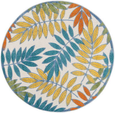 5' X 5' Ivory Round Floral Non Skid Indoor Outdoor Area Rug