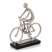 10" Silver and Black Marble Aluminum Man on Bike Sculpture