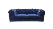 Glam  74" Blue Velvet And Gold Loveseat