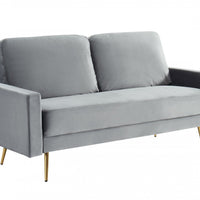 72" Grey Velvet And Brass Standard Sofa