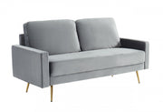 72" Grey Velvet And Brass Standard Sofa