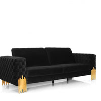 95" Black Velvet And Gold Standard Sofa