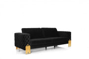95" Black Velvet And Gold Standard Sofa