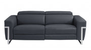 83" Dark Gray Italian Leather and  Chrome Reclining Sofa