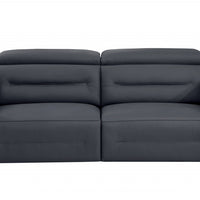 83" Dark Gray Italian Leather and  Black Reclining Sofa