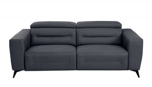 83" Dark Gray Italian Leather and  Black Reclining Sofa